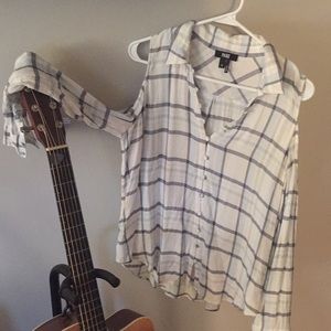 Paige Plaid Cold Shoulder Blouse Top Shirt